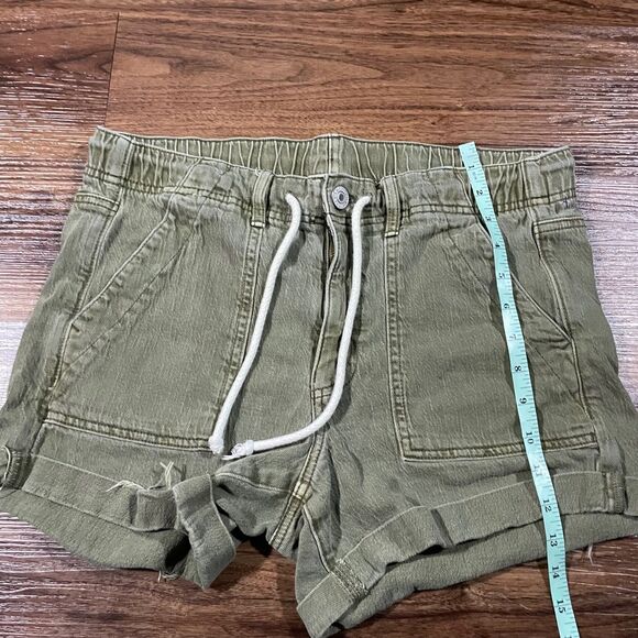 American Eagle Khaki Drawstring Shorts Green Stretch Cotton Cuffed Women Size 10 - Picture 4 of 7